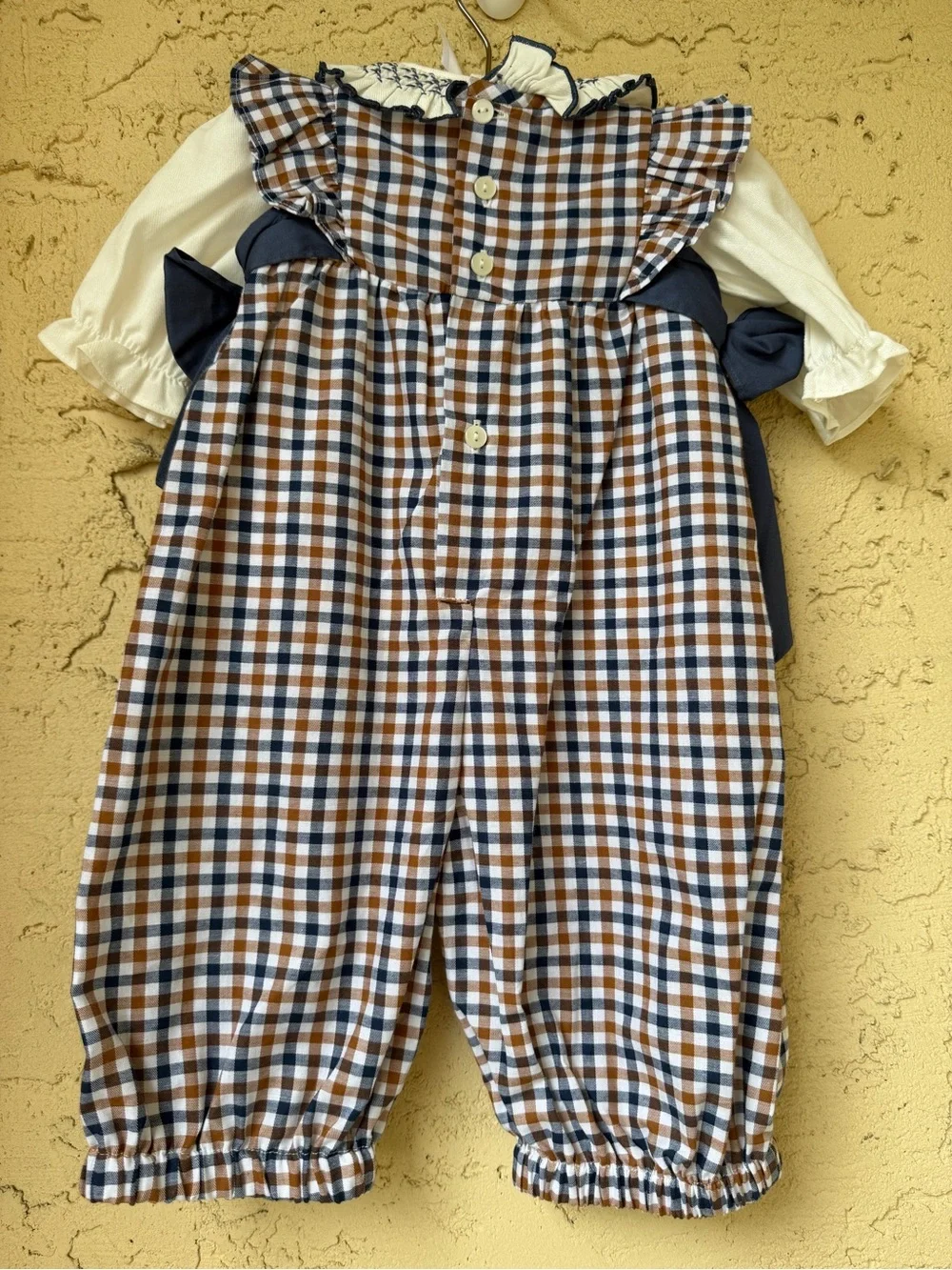 NWT Edgehill Collection Baby Girls Side-Tie Long Sleeve Plaid Romper 6M